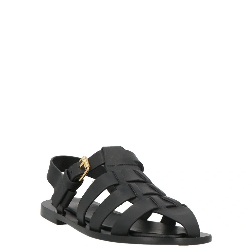 Mansur Gavriel Fisherman Sandals - Black Leather Sandals with Gold Buckle - Picture 7 of 11